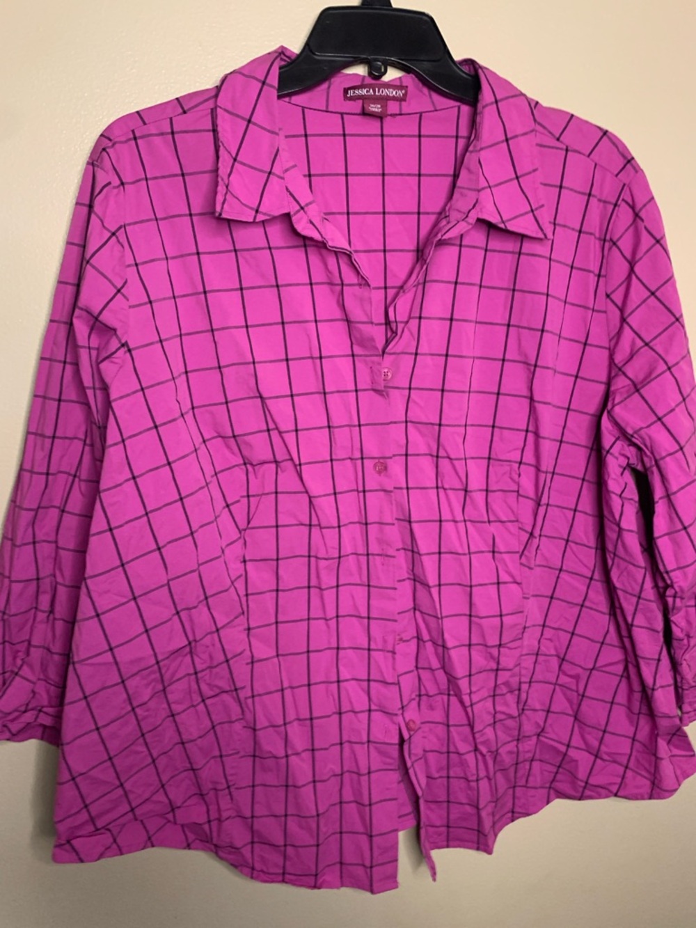 Jessica London Hot Pink Windowpane Button-Up Shirt